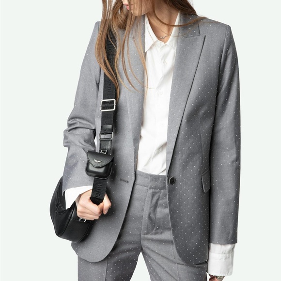 Zadig & Voltaire Jackets & Blazers - Zadig & Voltaire Valse Polka Dot Rhinestone Embellished Grey Structured Blazer